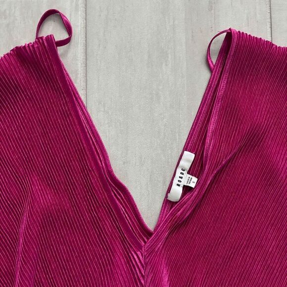 Ro & De Blouse Plunge Front Crinkle Top with Back Tie Bright Pink Wide Sleeves S - Picture 3 of 5